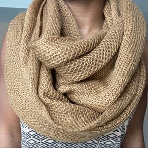 Large camel tan knit infinity scarf